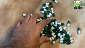 A batch of DIY aquarium root tabs made with Osmocote in green and white gel capsules