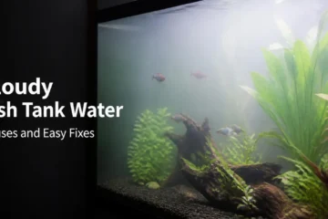 Cloudy white fish tank water in a planted aquarium with fish faintly visible through the haze