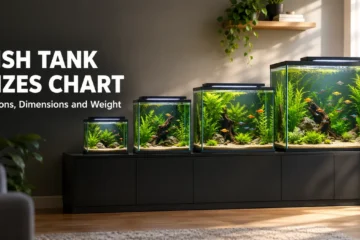 Fish tank sizes chart showing small to large planted freshwater aquariums side by side