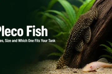 Bristlenose pleco on driftwood next to an albino bristlenose pleco in a planted aquarium
